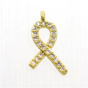 copper cancer ribbon pendants paved zircon, gold plated, approx 8-14mm [FDZN7373]