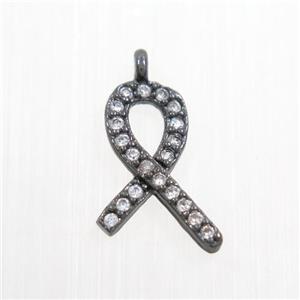 copper cancer ribbon pendants paved zircon, black plated, approx 8-14mm [FDZN7374]