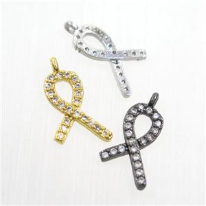 copper cancer ribbon pendants paved zircon, mix color, approx 8-14mm [FDZN7375]