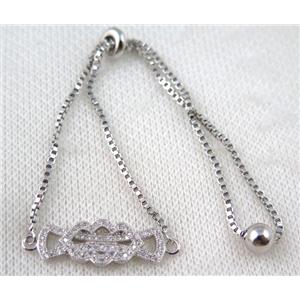 copper bracelet paved zircon, platinum plated, approx 10-20mm bead, 25mm length [FDZN738]