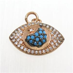 copper eye pendants paved zircon, rose gold, approx 12-20mm [FDZN7380]