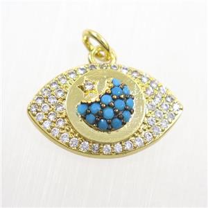 copper eye pendants paved zircon, gold plated, approx 12-20mm [FDZN7382]