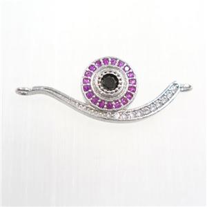 copper snail connector paved zircon, platinum plated, approx 11-25mm [FDZN7386]