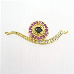 copper snail connector paved zircon, gold plated, approx 11-25mm [FDZN7387]