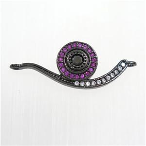 copper snail connector paved zircon, black plated, approx 11-25mm [FDZN7388]