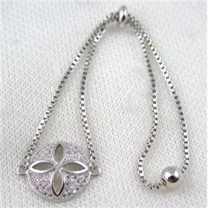 copper bracelet paved zircon, platinum plated, approx 10-20mm bead, 25mm length [FDZN739]