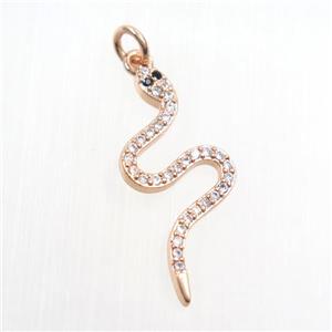 copper snake pendants paved zircon, rose gold, approx 12-27mm [FDZN7394]