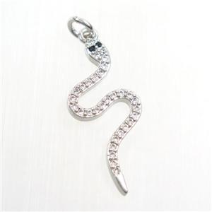 copper snake pendants paved zircon, platinum plated, approx 12-27mm [FDZN7395]