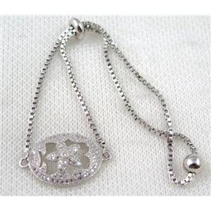 copper bracelet paved zircon, platinum plated, approx 10-20mm bead, 25mm length [FDZN740]