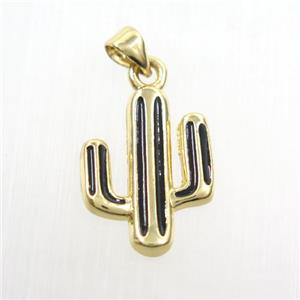 copper cactus pendants, enameling, gold plated, approx 15-20mm [FDZN7401]