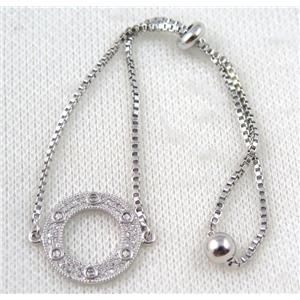 copper bracelet paved zircon, platinum plated, approx 10-20mm bead, 25mm length [FDZN741]