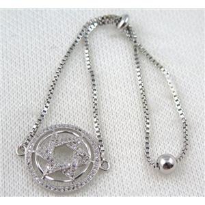 copper bracelet paved zircon, platinum plated, approx 10-20mm bead, 25mm length [FDZN742]