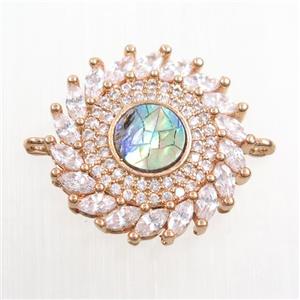 copper sunflower connector paved zircon, rose gold, approx 20mm dia [FDZN7421]