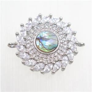 copper sunflower connector paved zircon, platinum plated, approx 20mm dia [FDZN7422]