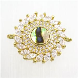 copper sunflower connector paved zircon, gold plated, approx 20mm dia [FDZN7423]