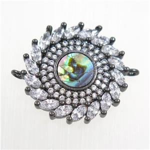 copper sunflower connector paved zircon, black plated, approx 20mm dia [FDZN7424]