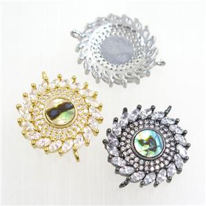 copper sunflower connector paved zircon, mix color, approx 20mm dia [FDZN7425]