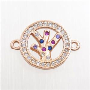 copper connector paved zircon, tree, rose gold, approx 13mm dia [FDZN7426]