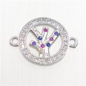 copper connector paved zircon, tree, platinum plated, approx 13mm dia [FDZN7427]