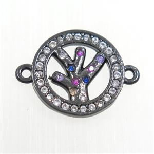copper circle connector paved zircon, tree, black plated, approx 13mm dia [FDZN7428]
