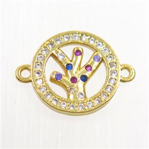 copper connector paved zircon, tree, gold plated, approx 13mm dia [FDZN7429]