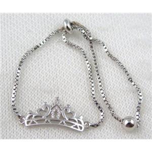 copper bracelet paved zircon, platinum plated, approx 10-20mm bead, 25mm length [FDZN743]