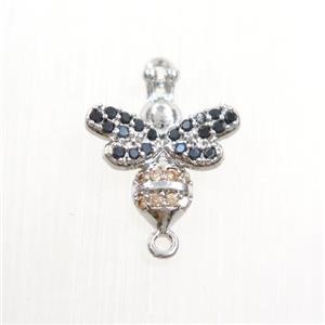 copper honeybee connector paved zircon, platinum plated, approx 11-12mm [FDZN7437]