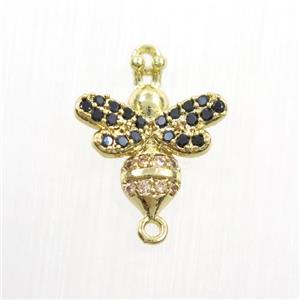 copper honeybee connector paved zircon, gold plated, approx 11-12mm [FDZN7438]