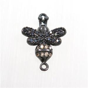 copper honeybee connector paved zircon, black plated, approx 11-12mm [FDZN7439]