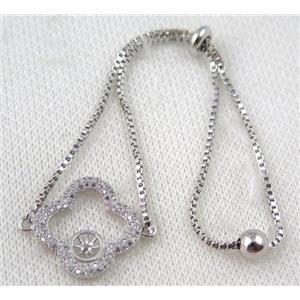 copper bracelet paved zircon, platinum plated, approx 10-20mm bead, 25mm length [FDZN744]