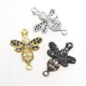 copper honeybee connector paved zircon, mix color, approx 11-12mm [FDZN7440]