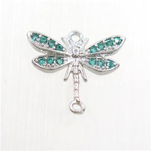 copper dragonfly connector paved green zircon, platinum plated, approx 10-15mm [FDZN7442]
