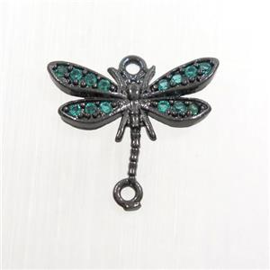 copper dragonfly connector paved green zircon, black plated, approx 10-15mm [FDZN7443]