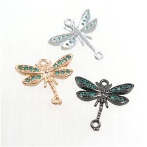 copper dragonfly connector paved green zircon, mix color, approx 10-15mm [FDZN7444]