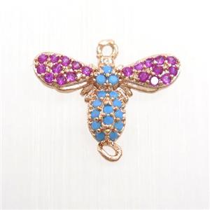 copper honeybee connector paved zircon, rose gold, approx 9-16mm [FDZN7445]