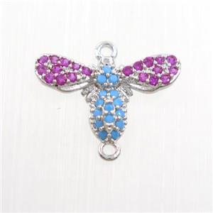copper honeybee connector paved zircon, platinum plated, approx 9-16mm [FDZN7446]