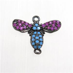 copper honeybee connector paved zircon, black plated, approx 9-16mm [FDZN7447]