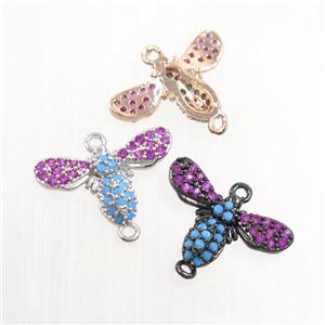 copper honeybee connector paved zircon, mix color, approx 9-16mm [FDZN7448]