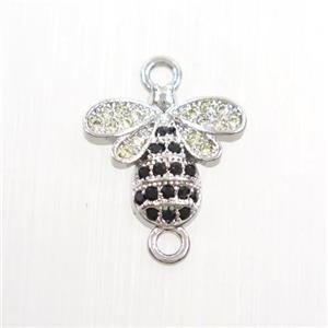 copper honeybee connector paved zircon, platinum plated, approx 12mm [FDZN7450]