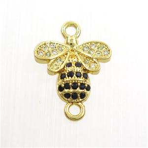 copper honeybee charm connector paved zircon, gold plated, approx 12mm [FDZN7451]