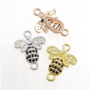 copper honeybee connector paved zircon, mix color, approx 12mm [FDZN7452]