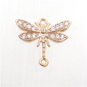 copper dragonfly connector paved zircon, rose gold, approx 10-15mm [FDZN7453]