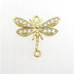 copper dragonfly connector paved zircon, gold plated, approx 10-15mm [FDZN7455]