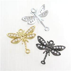 copper dragonfly connector paved zircon, mix color, approx 10-15mm [FDZN7457]