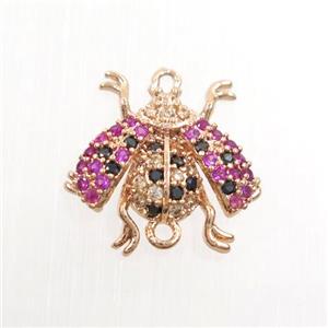 copper honeybee connector paved zircon, rose gold, approx 10-13mm [FDZN7458]