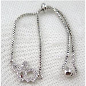 copper bracelet paved zircon, platinum plated, approx 10-20mm bead, 25mm length [FDZN746]