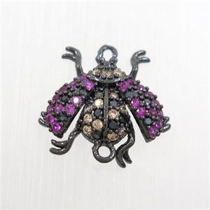 copper honeybee connector paved zircon, black plated, approx 10-13mm [FDZN7461]