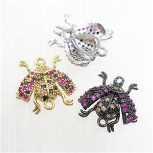 copper honeybee connector paved zircon, mix color, approx 10-13mm [FDZN7462]