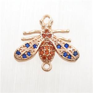 copper honeybee connector paved zircon, rose gold, approx 10-16mm [FDZN7463]