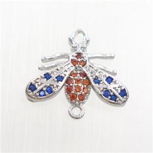 copper honeybee connector paved zircon, platinum plated, approx 10-16mm [FDZN7464]